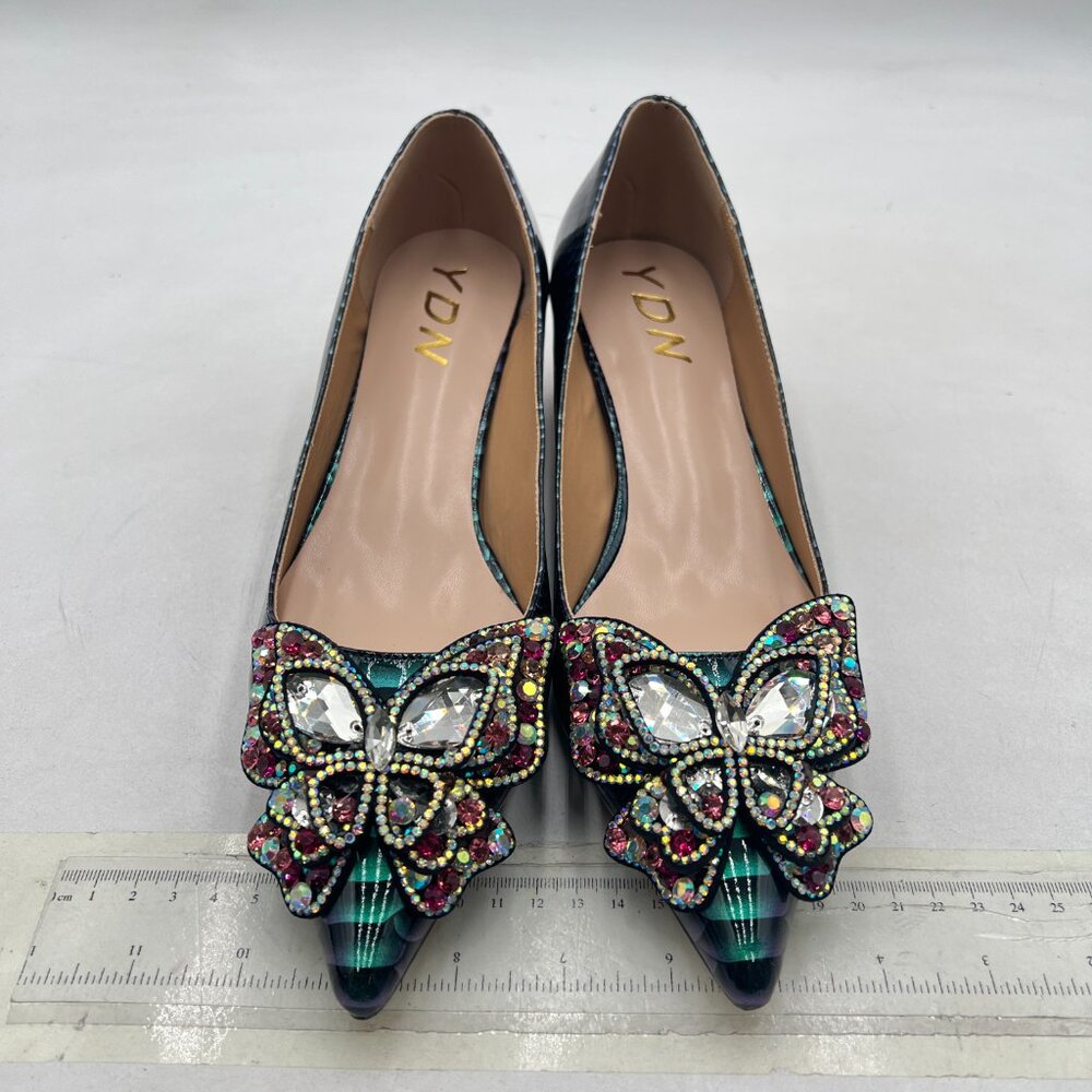 Ydn Snake Print Pointed Toe Bow Pumps Rhinestone … - image 3
